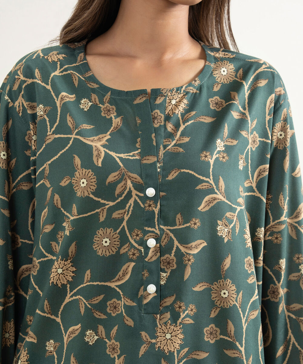Women's RTW Cotton Viscose Embroidered Green Straight Shirt