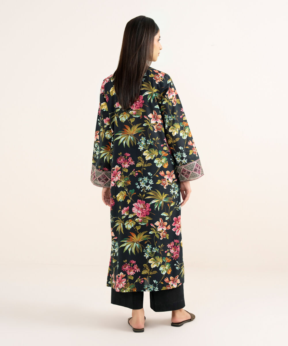 Women's RTW Textured Lawn Black Embroidered Straight Shirt