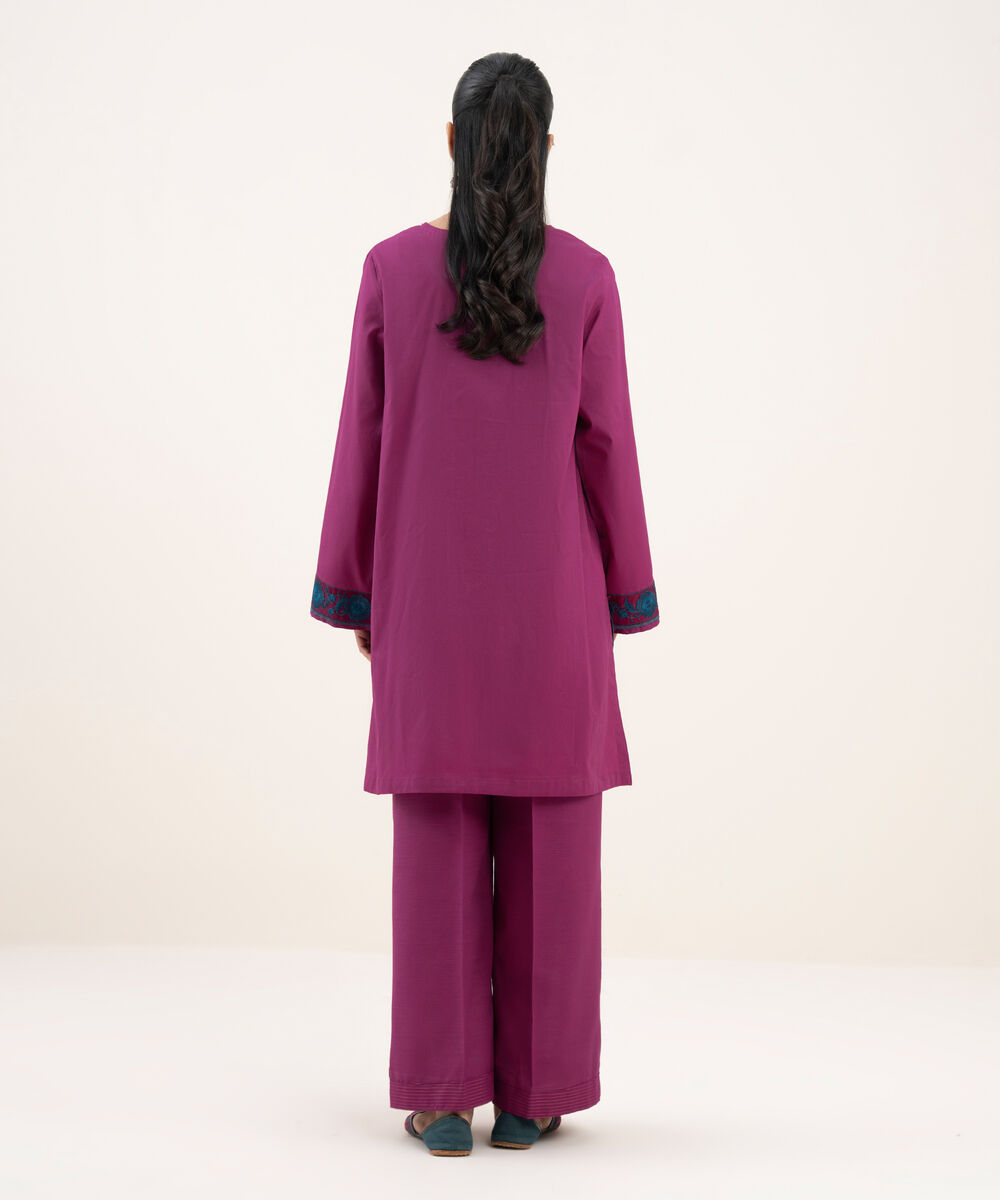 Women's RTW Cotton Embroidered A-Line Pink Shirt