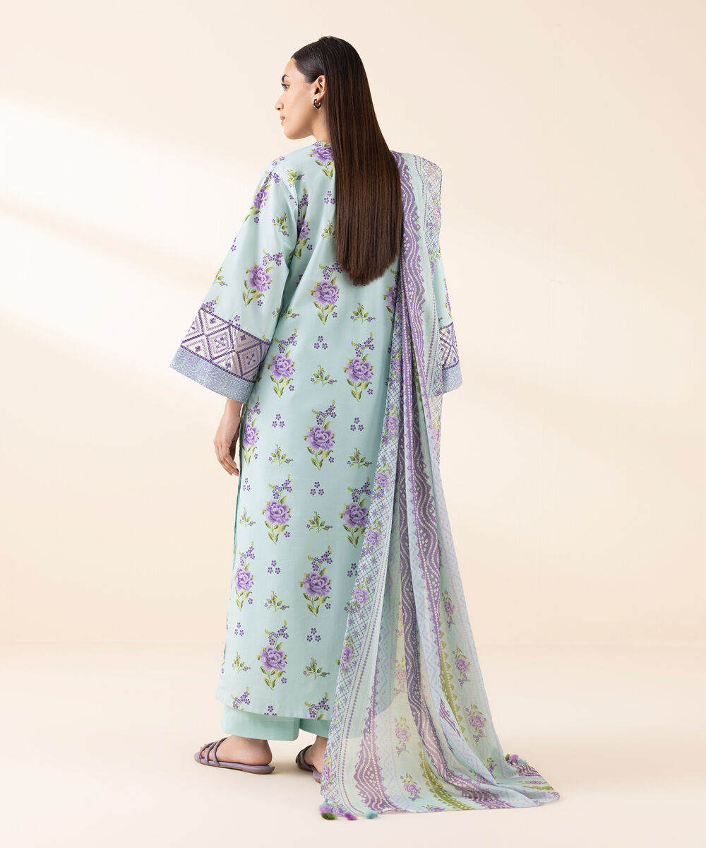 Women's Unstitched Lawn Embroidered Blue 2 Piece Suit