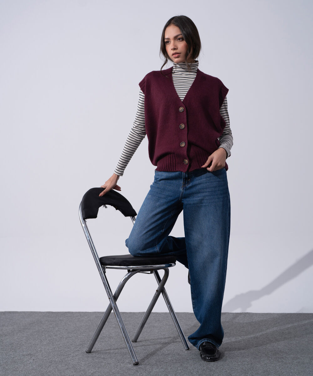 Women's Western Wear Merlot Acrylic V-Neck Sweater Vest