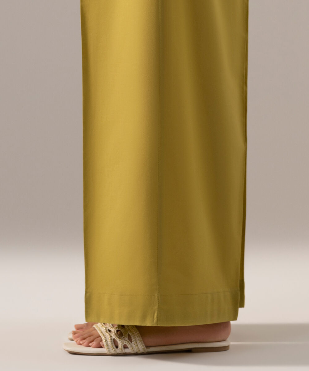 Women's RTW Cambric Solid Muted Yellow Flared Pants