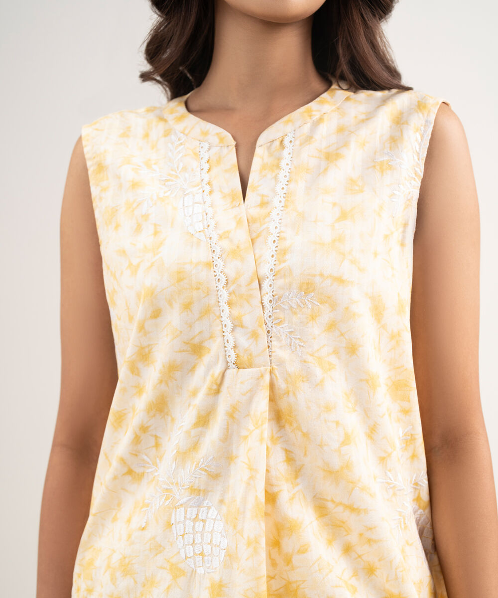 Women's RTW Leno Kara Embroidered Yellow Straight Shirt