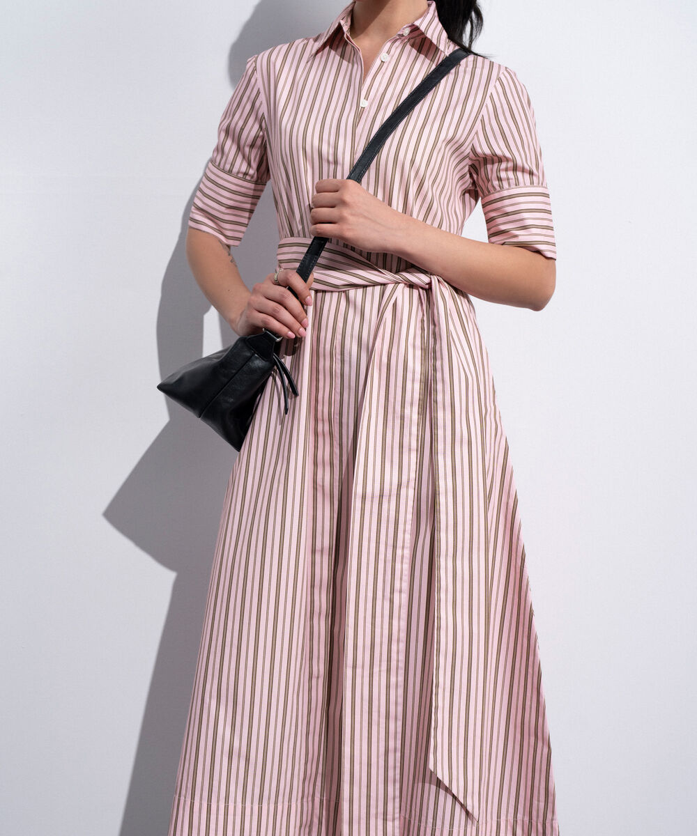 Women's Western Pink And Brown Poplin Dress With Belt