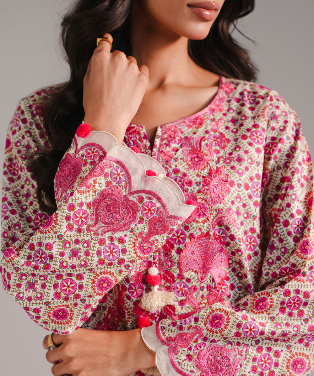 Women's RTW Lawn Embroidered Mint Green Straight Shirt