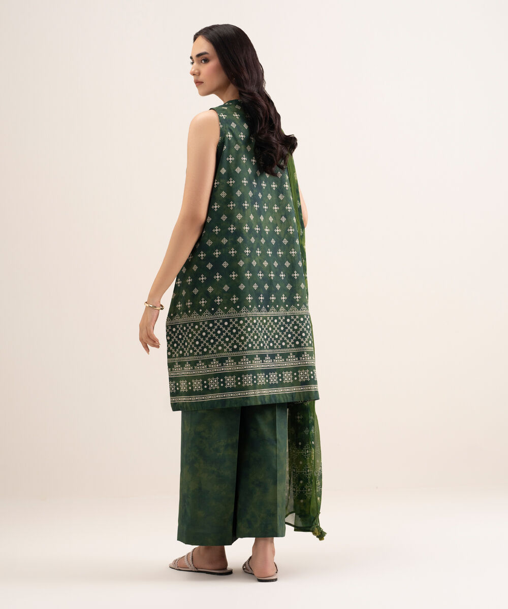 Women's Unstitched Lawn Printed Green 3 Piece Suit