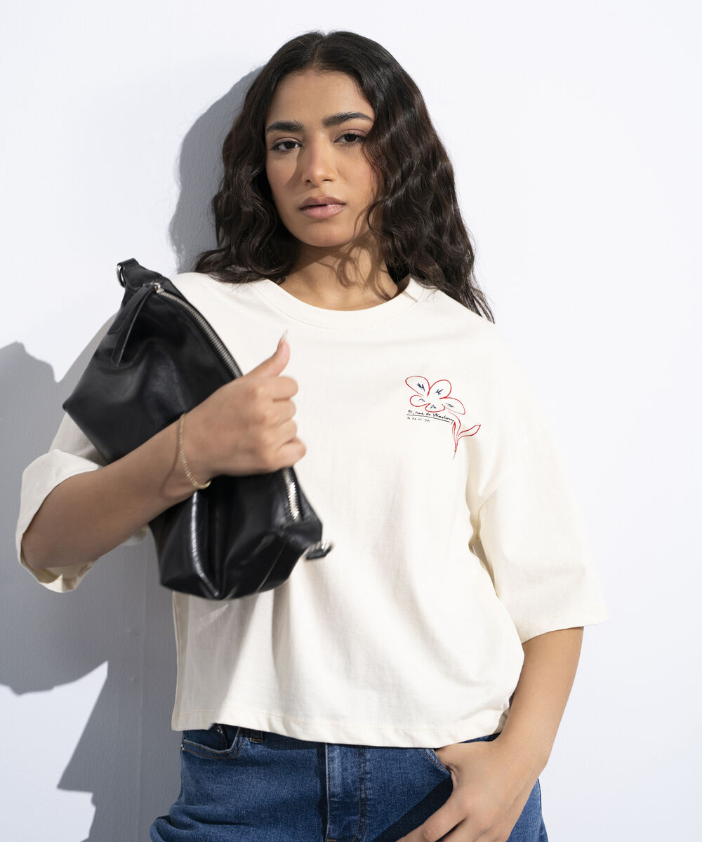 Women's White Short Body Graphic T-Shirt