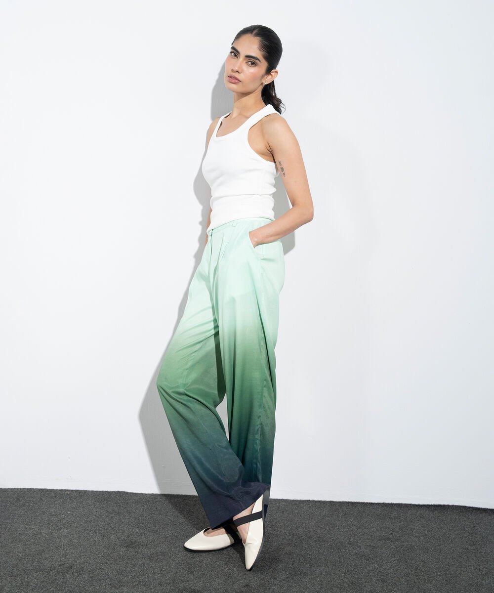 Women's Western Multi Ombre Print Wide Leg Trousers