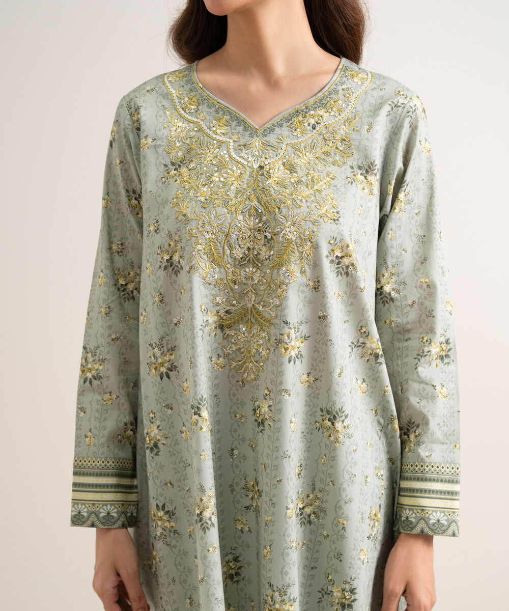 Women's Unstitched Lawn Embroidered Grey