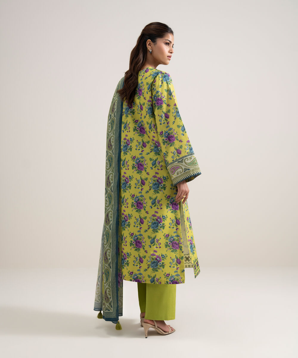 Women's Unstitched Lawn Embroidered Parrot Green 3 Piece Suit