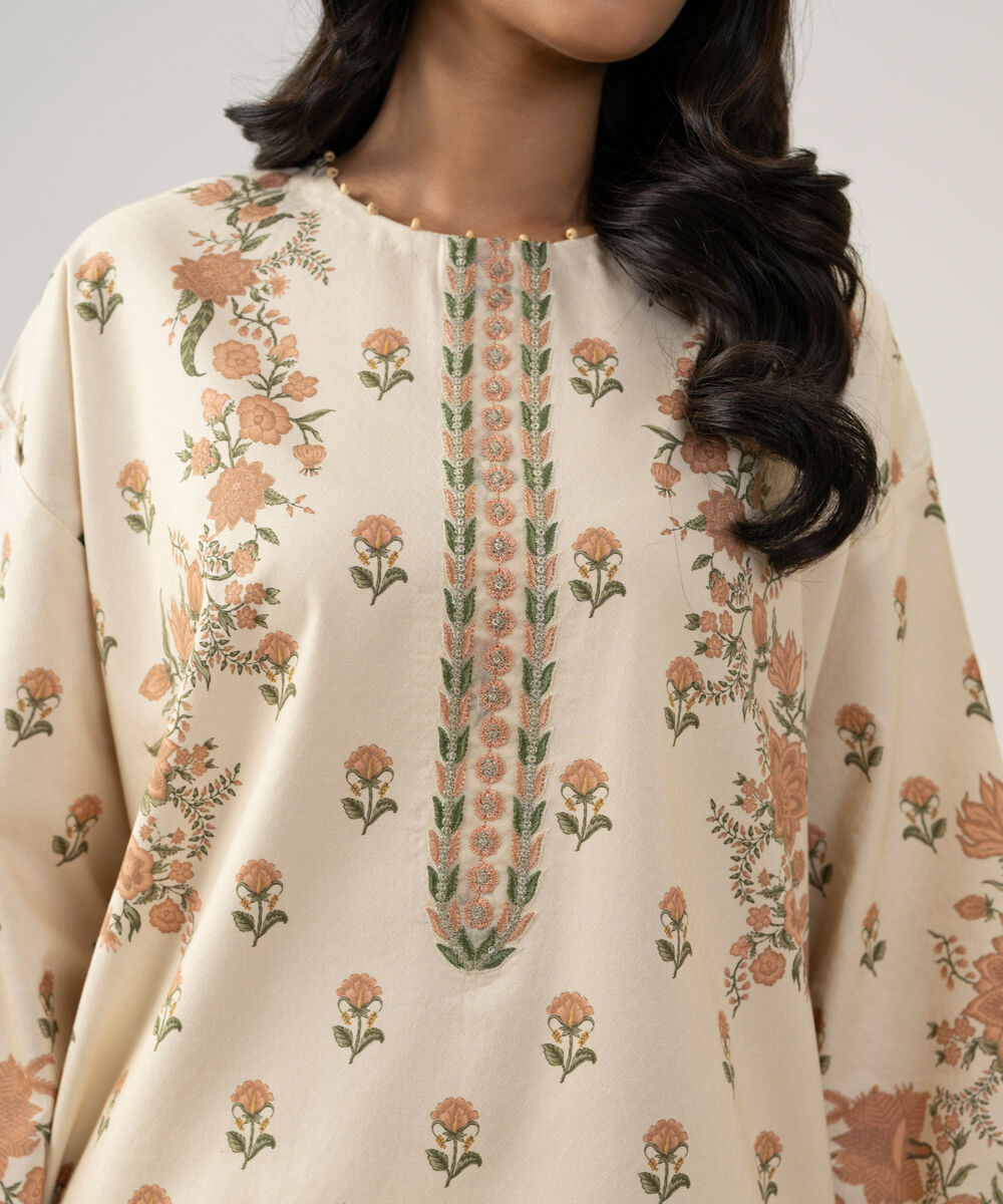 Women's Unstitched Bemberg Tissue Printed Off White 3 Piece Suit