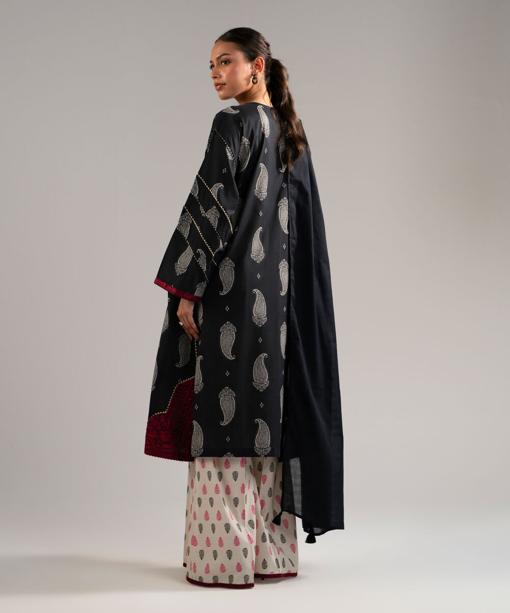 Women's RTW Lawn Embroidered Black 3 Piece Suit