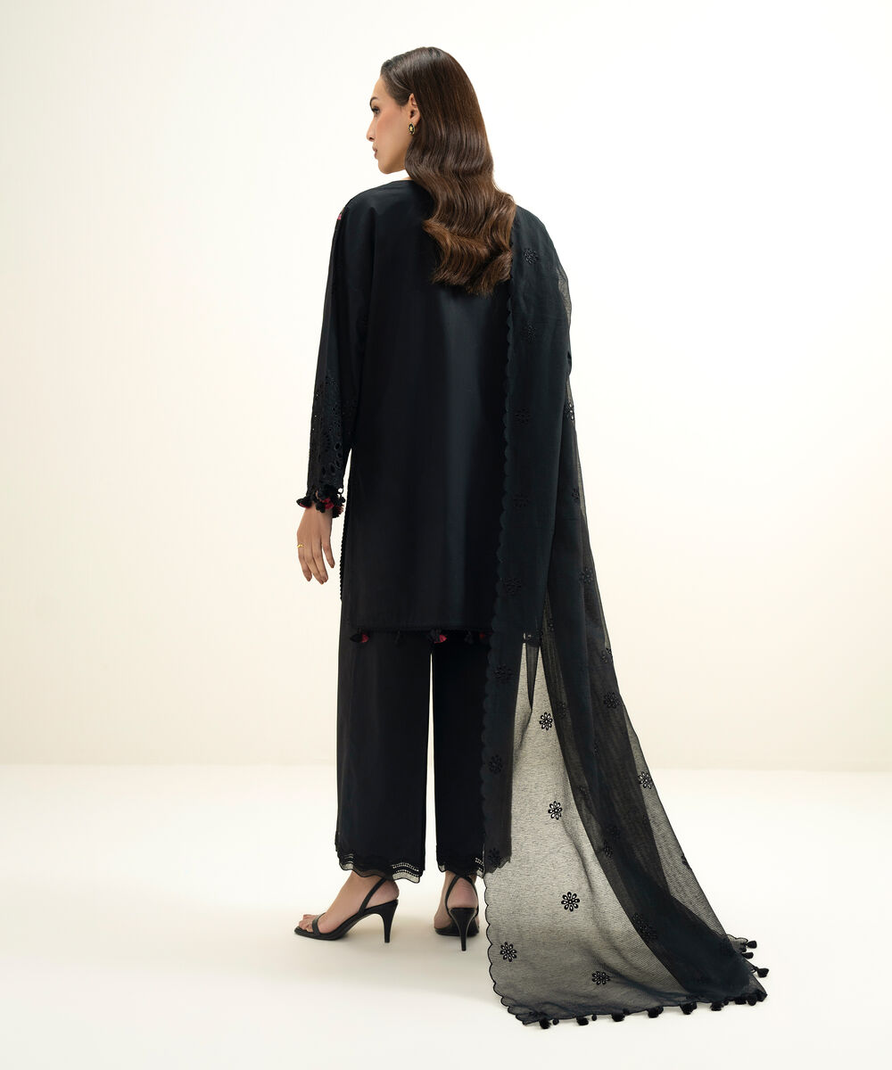 Women's Unstitched Lawn Embroidered Black 3 Piece Suit