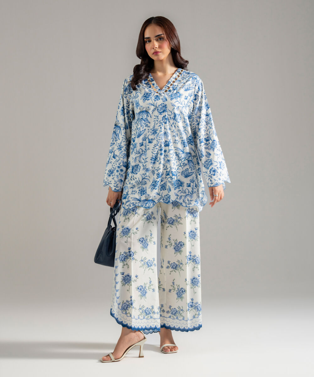 Women's RTW Arabic Lawn Printed White Straight Shirt