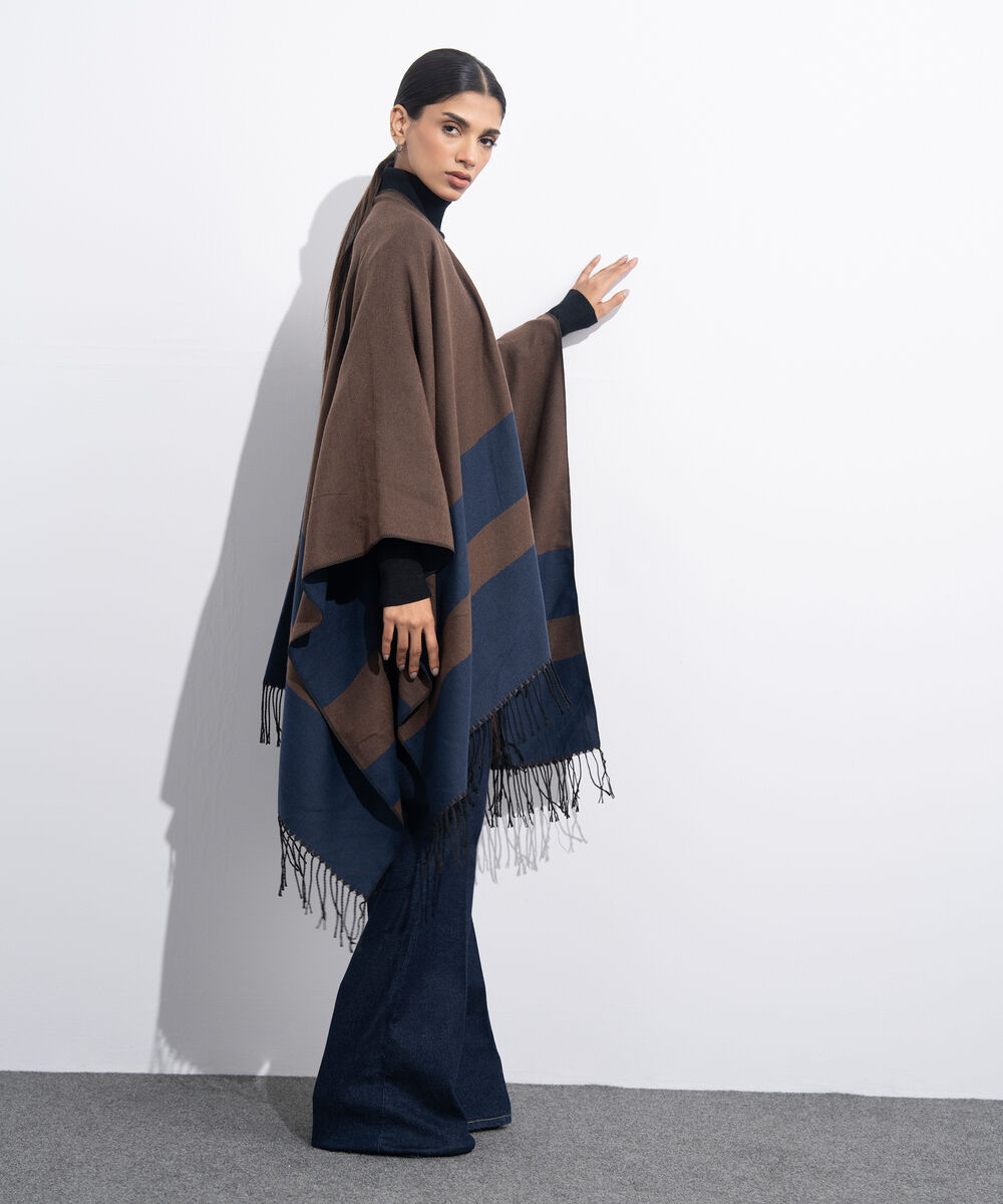 Women's Western Wear Blue & Brown Cape Shawl