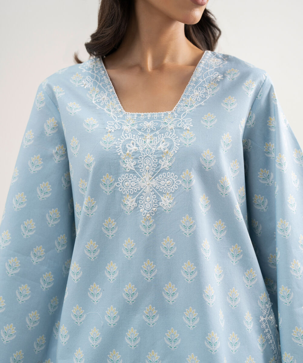 Women's Unstitched Lawn Embroidered Ice Blue 2 Piece Suit