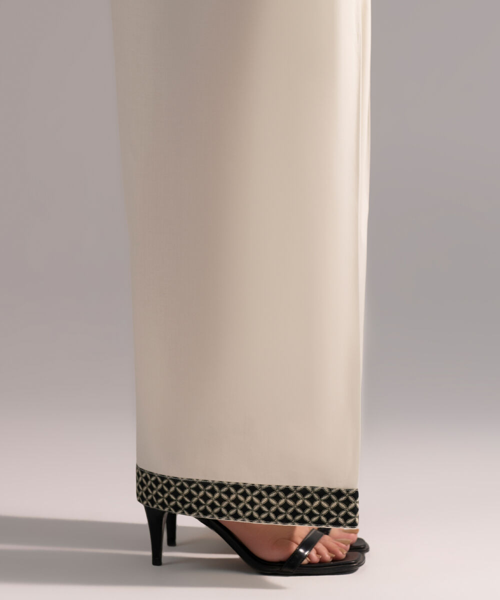 Women's RTW Cambric Printed Off White Farshi Shalwar