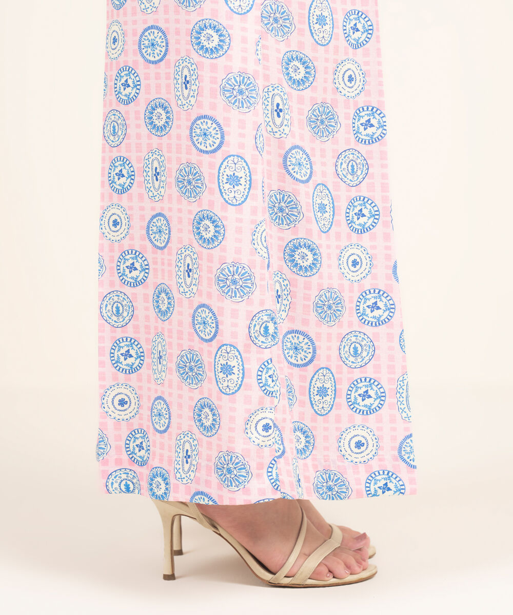 Women's RTW Linen Viscose Printed Pink Flared Pants