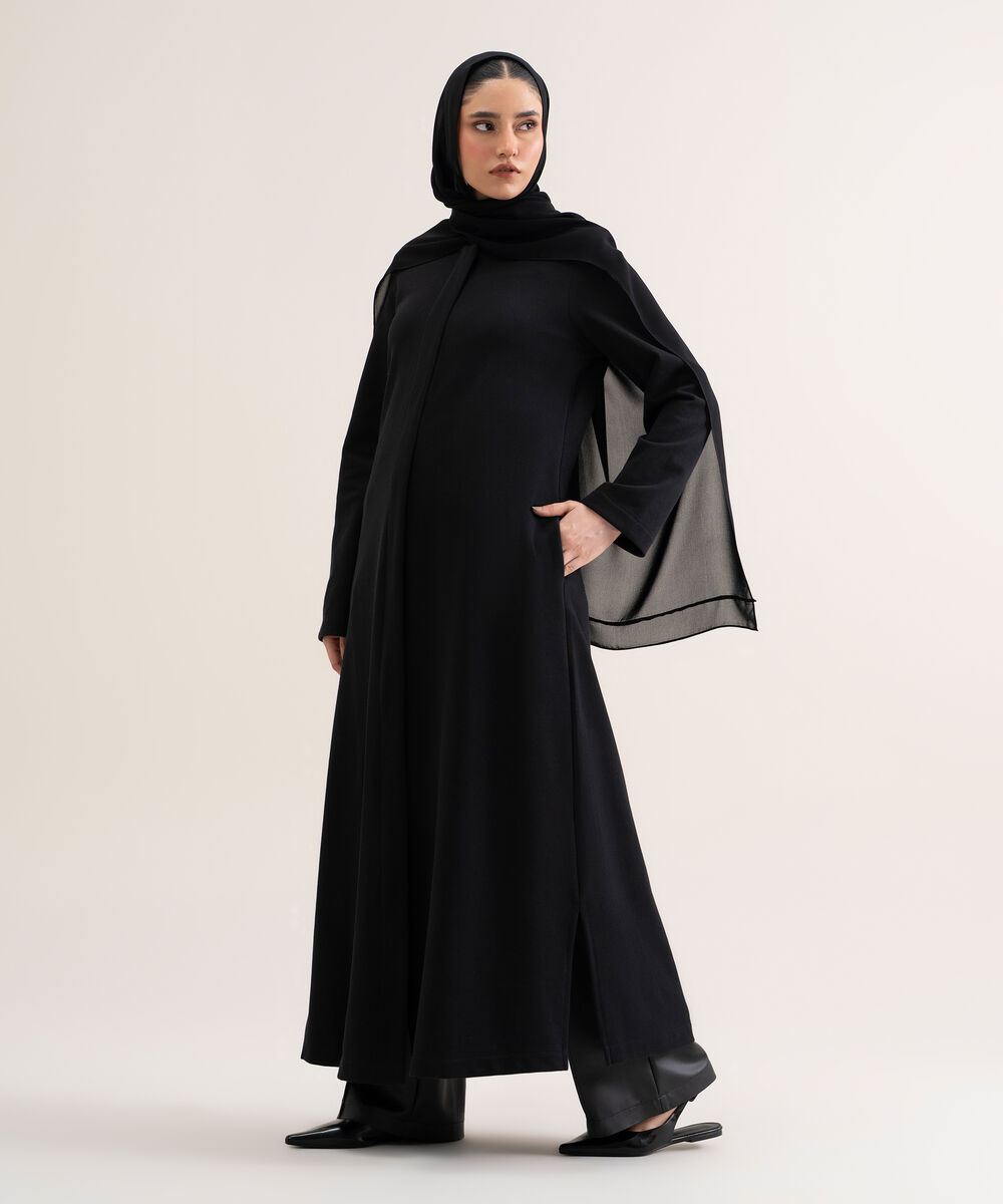 Women's Black Knit Abaya Set