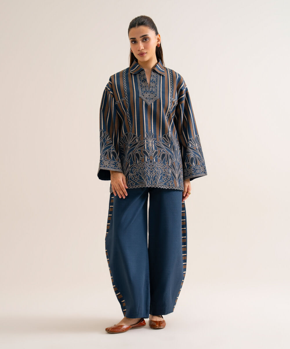 Women's Unstitched Premium Khaddar Printed Dark Blue 2 Piece Suit