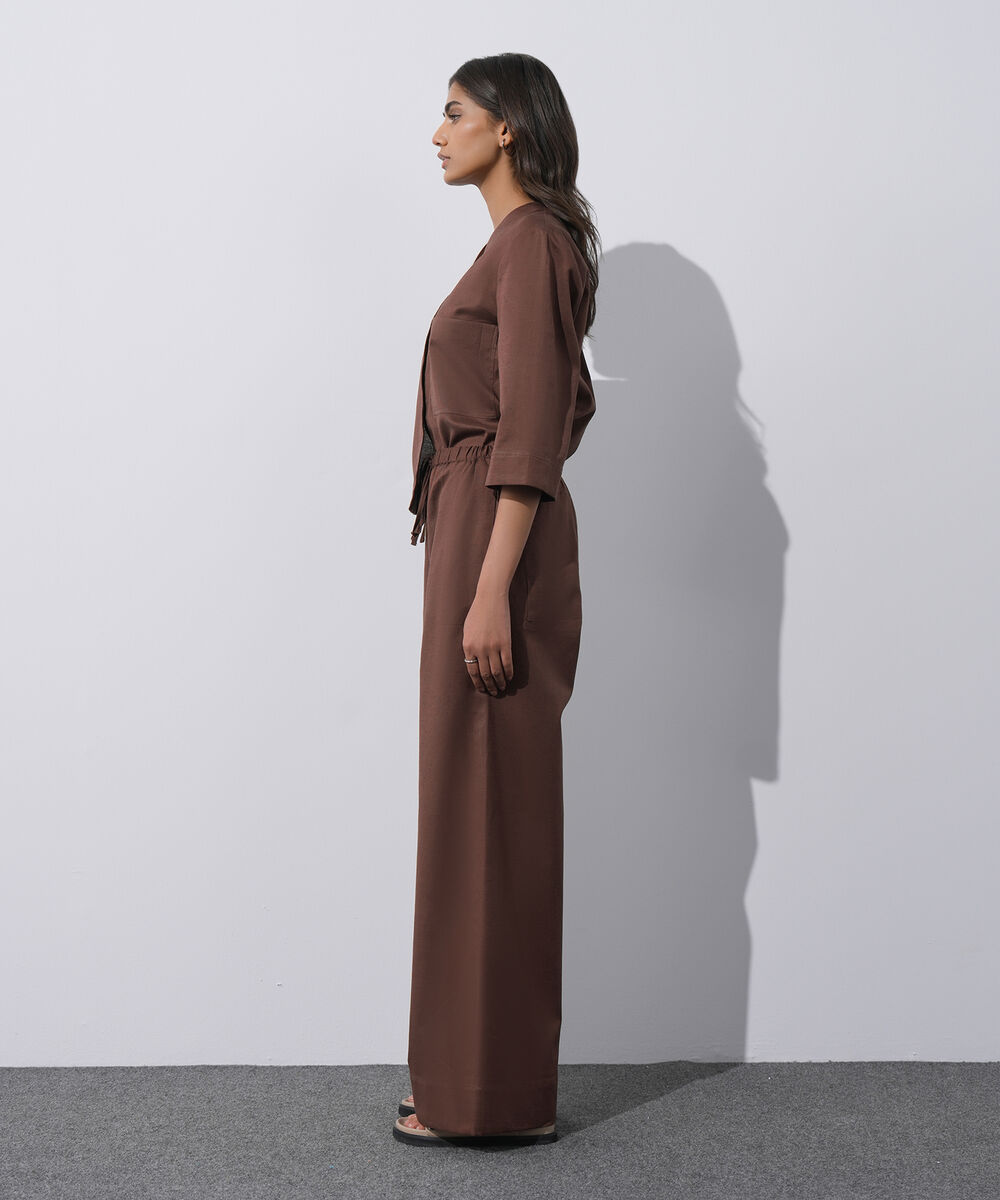 Women's Western Wear Brown Linen Blend Pull On Trousers