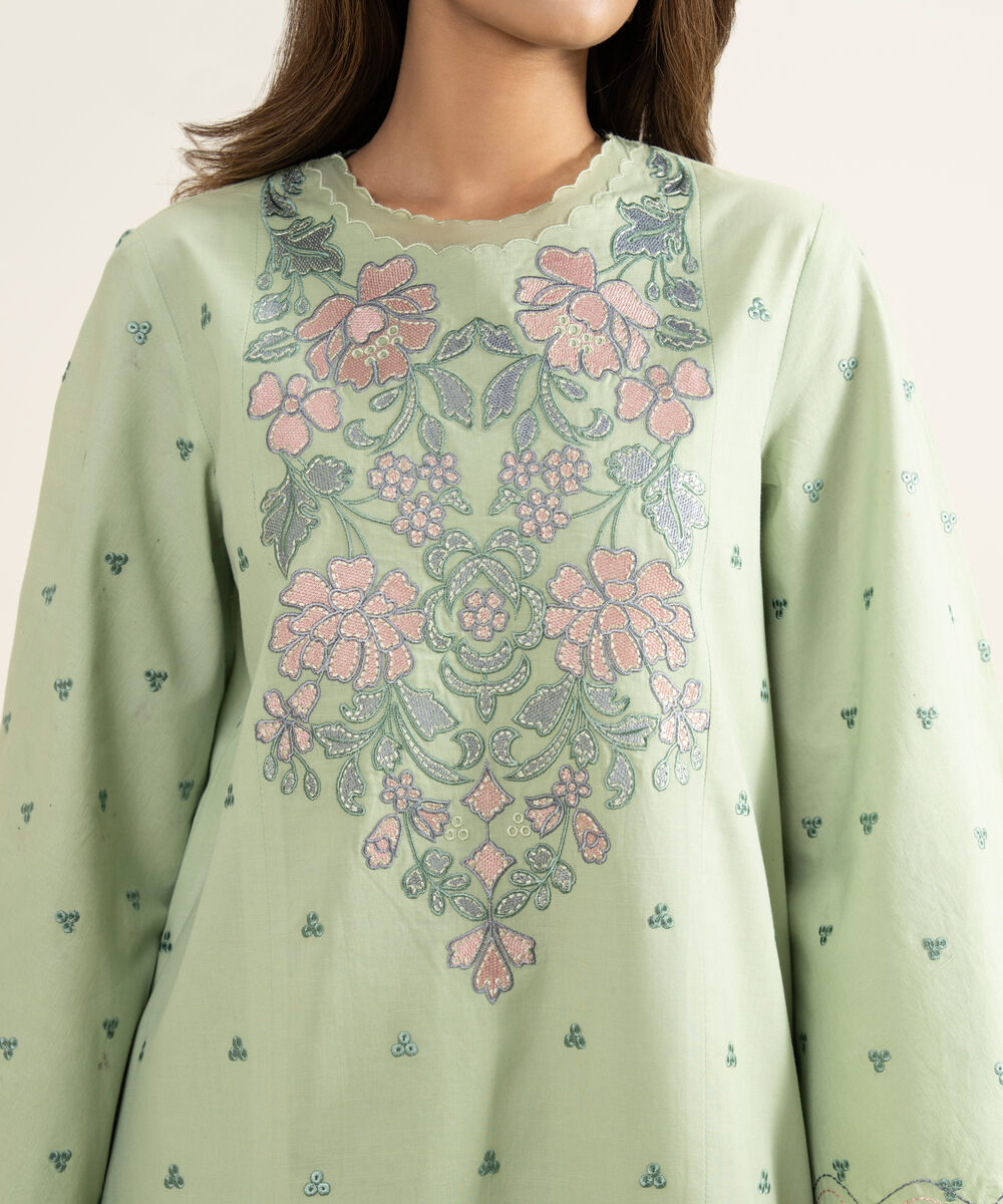 Women's Unstitched Textured Lawn Embroidered Green 3 Piece Suit