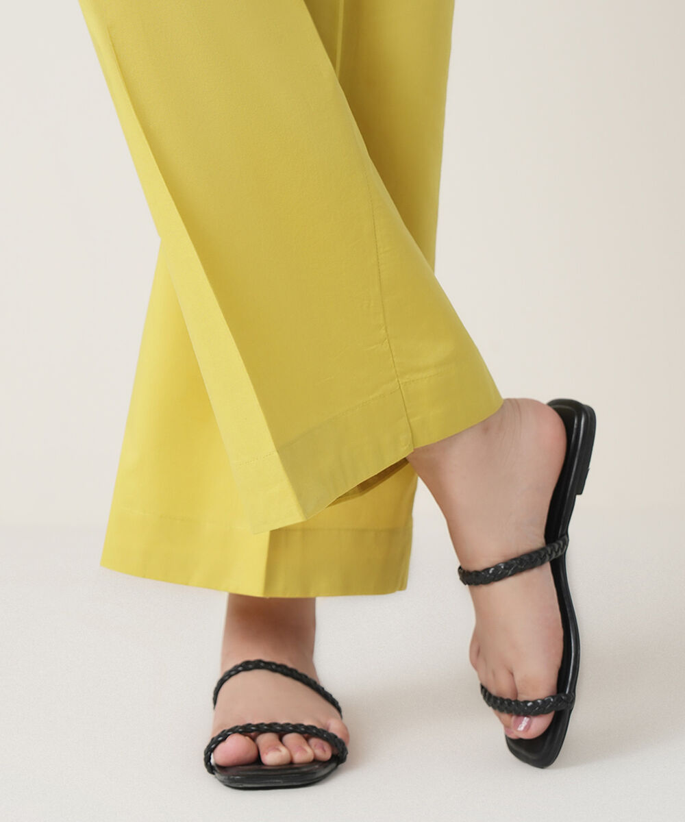 Women's RTW Cambric Yellow Solid Trousers