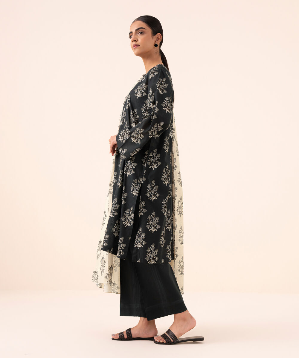 Women's Unstitched Lawn Printed Black 3 Piece Suit
