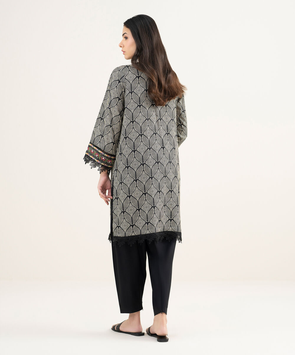 Women's RTW Arabic Cambric Embroidered Black Straight Shirt