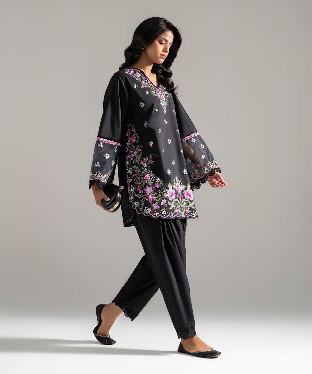 Women's RTW Lawn Embroidered Black 2 Piece Suit