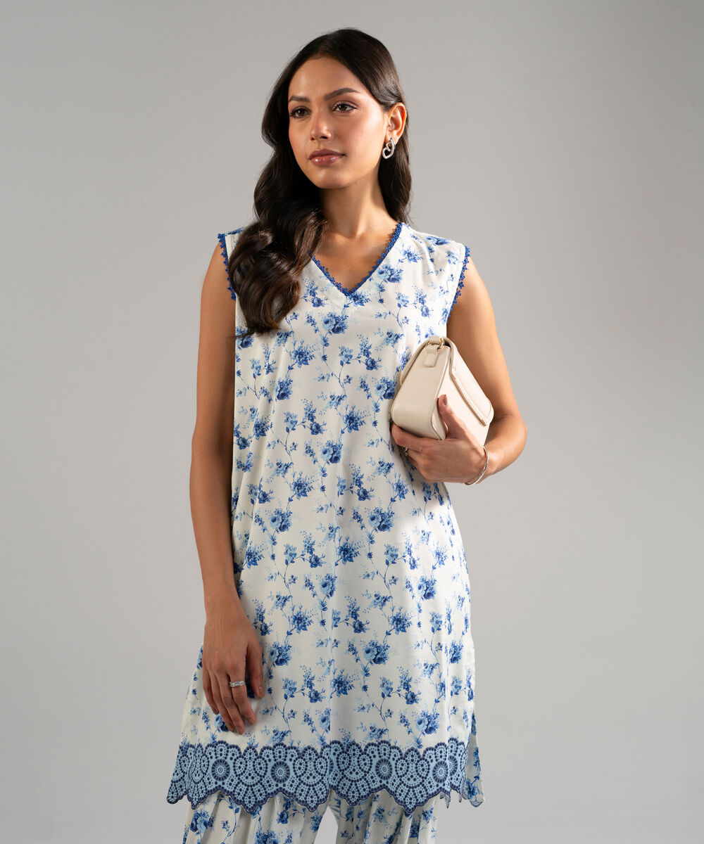 Women's RTW Cotton Viscose Printed White Straight Shirt
