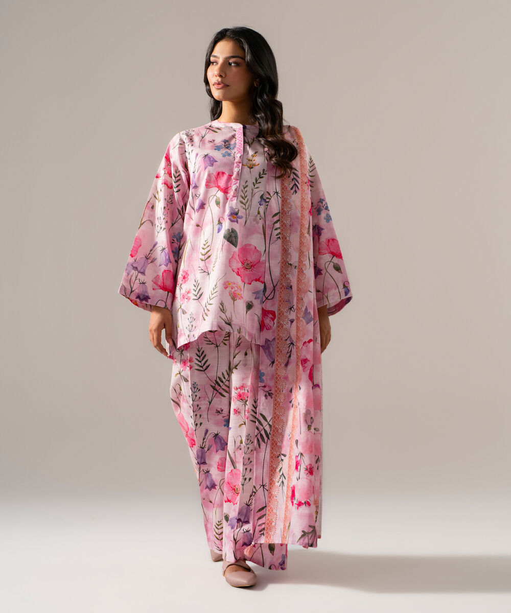 Women's RTW Khaddar Printed Pink Dupatta