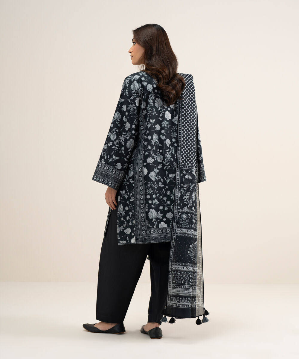 Women's Unstitched Lawn Printed Black 3 Piece Suit