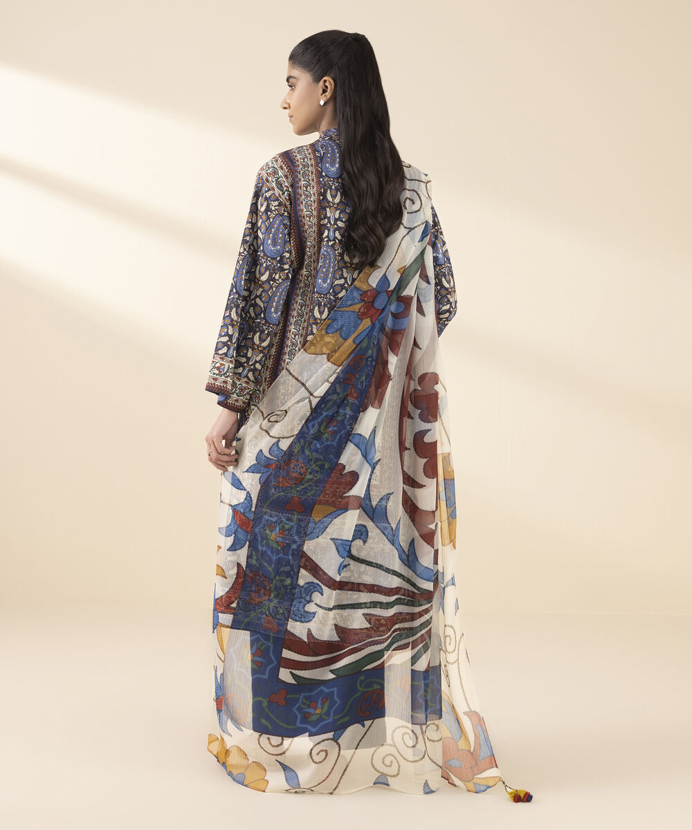 Unstitched Women's Blue Lawn 3 Piece Suit