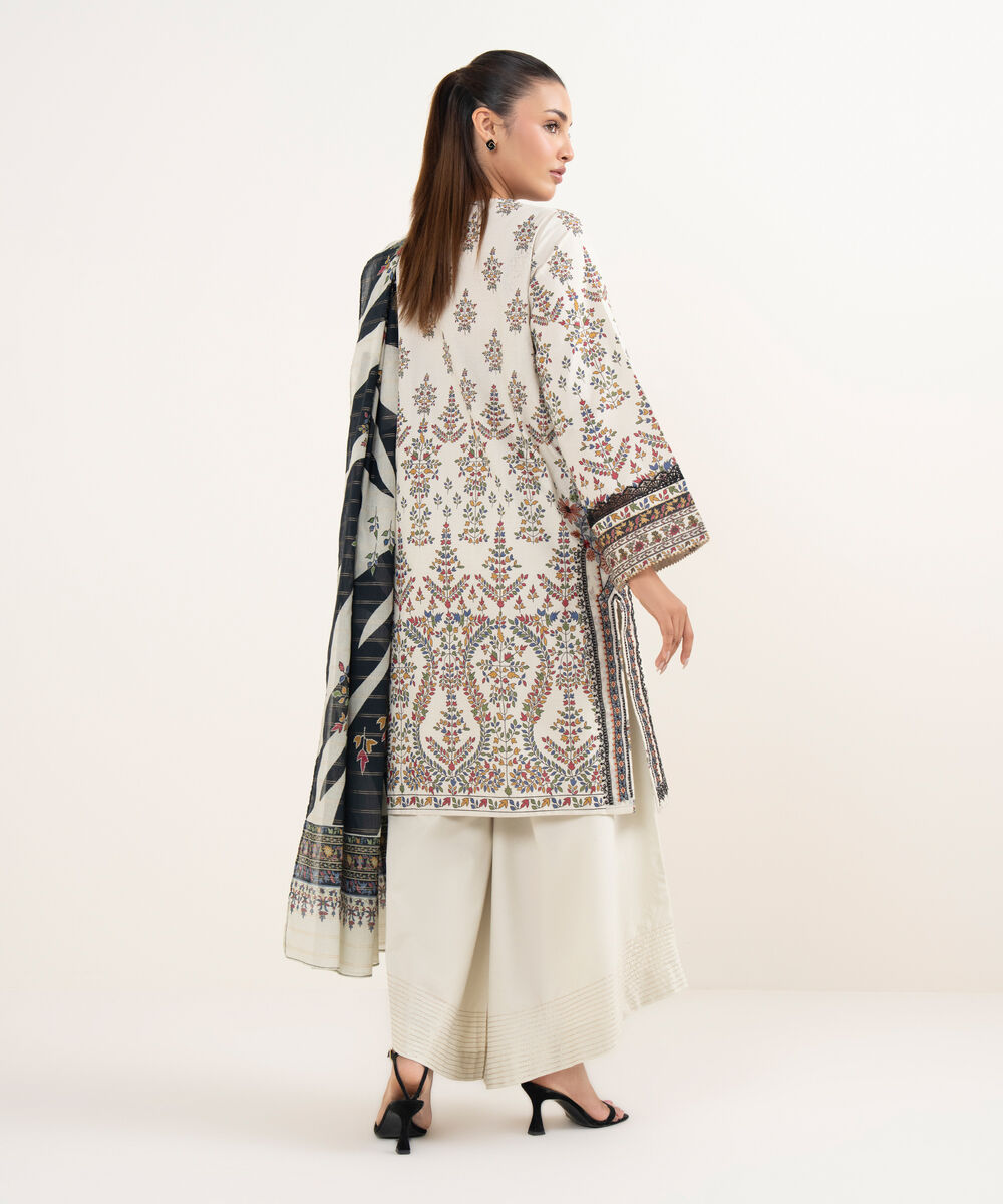 Women's Unstitched Textured Cotton Embroidered Multi 3 Piece Suit