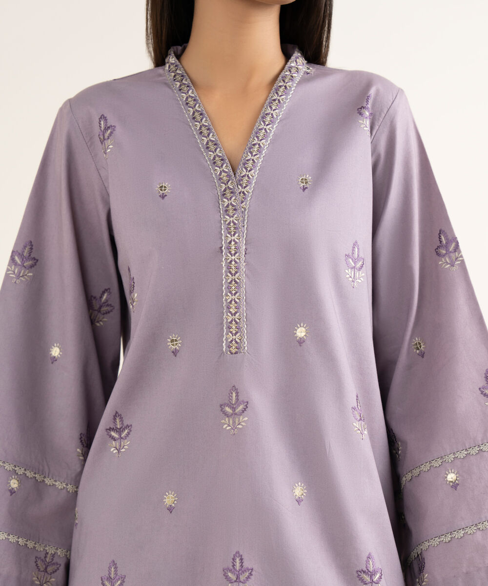 Women's Unstitched Embroidered Cotton Lilac 3 Piece Suit