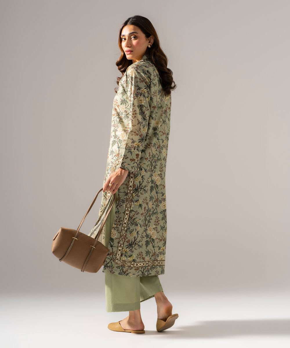 Women's RTW Cambric Printed Muted Green Straight Shirt