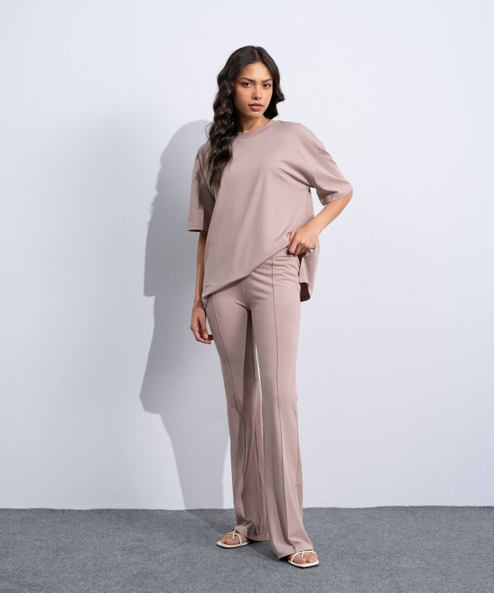 Women's Western Tea Pink Stretchy Flared Trousers