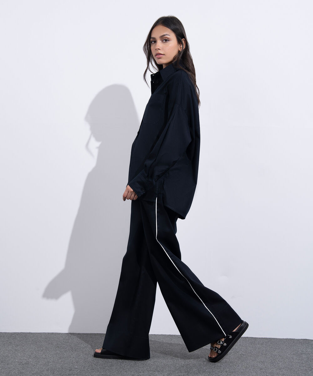 Women's Western Wear Black Oversized Linen Blend Shirt