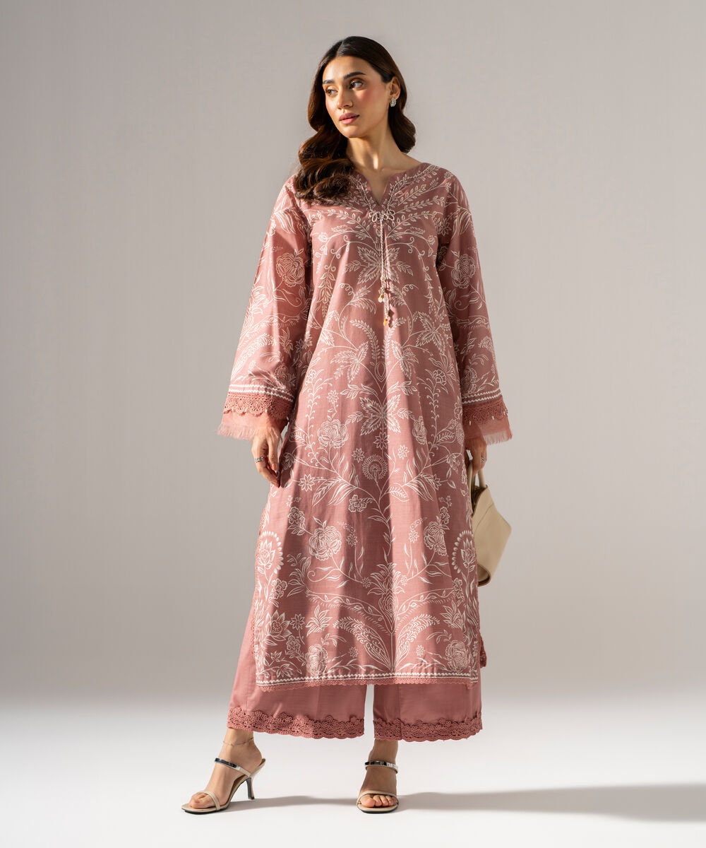 Women's RTW Cross Hatch Printed Pink Straight Shirt
