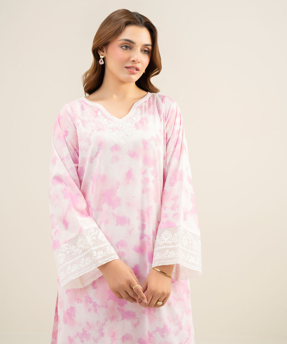 Women's Unstitched Lawn Embroidered Pink 2 Piece Suit