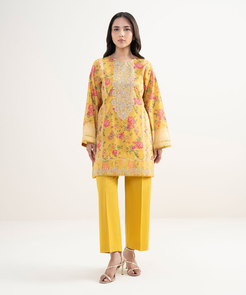 Women's RTW Lawn Embroidered Yellow Straight Shirt