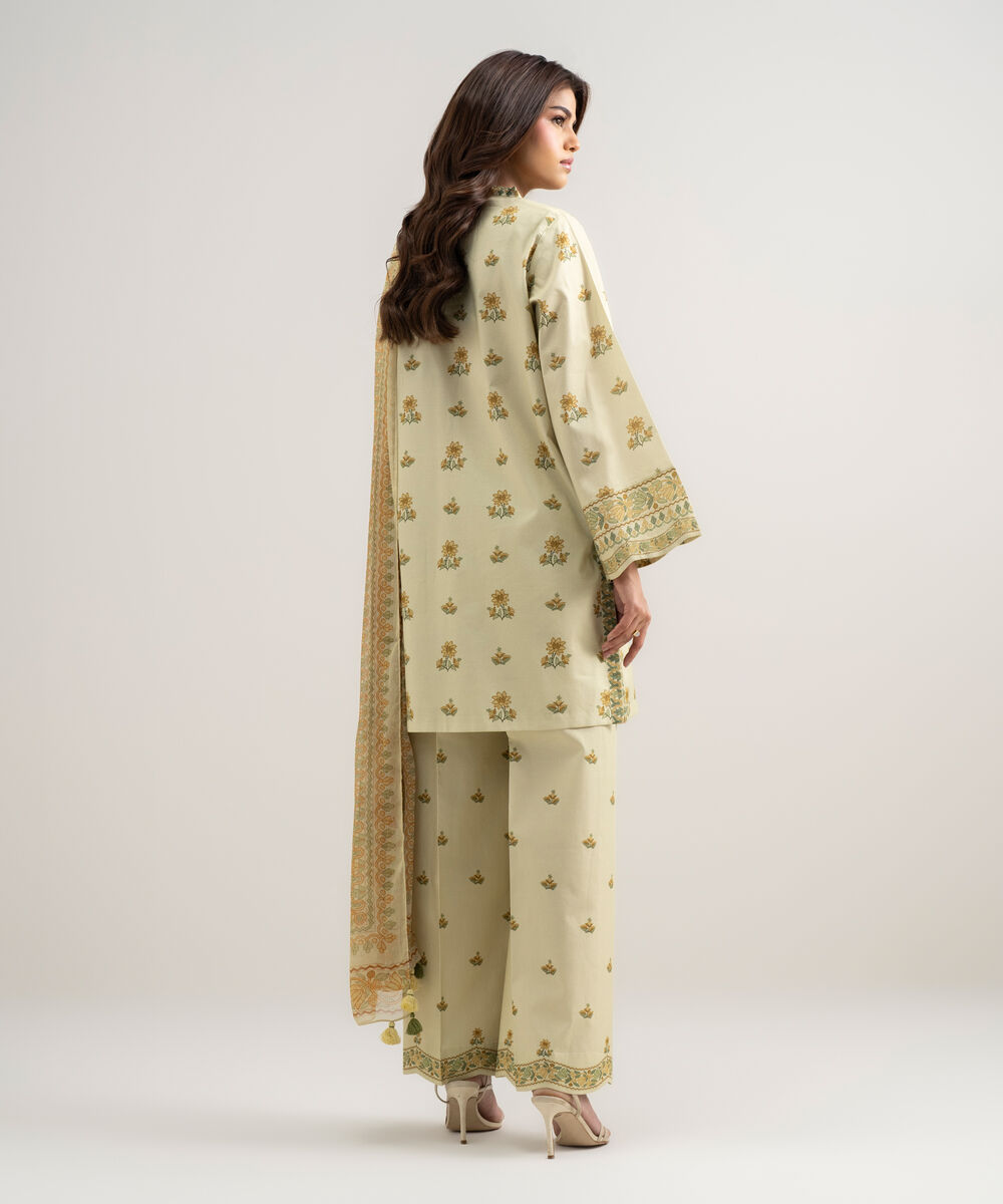 Women's Unstitched Lawn Printed Yellow 3 Piece Suit