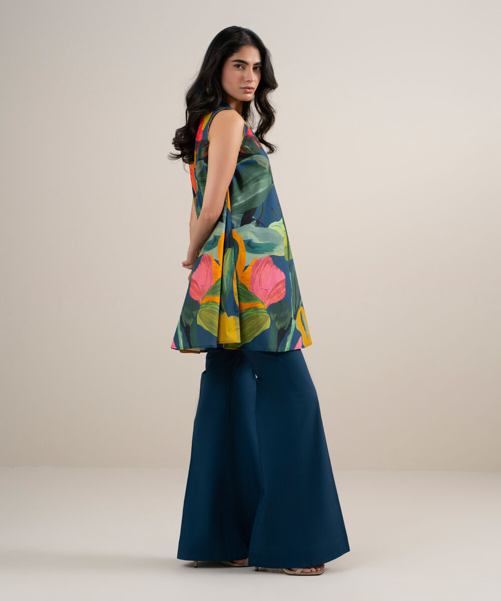 Women's Unstitched Lawn Printed Blue 2 Piece Suit