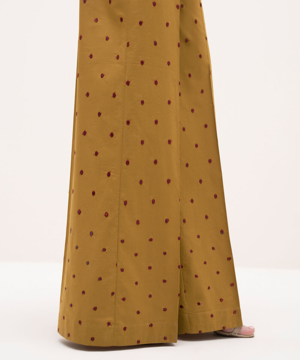 Women's RTW Cambric Mustard Embroidered Flared Pants