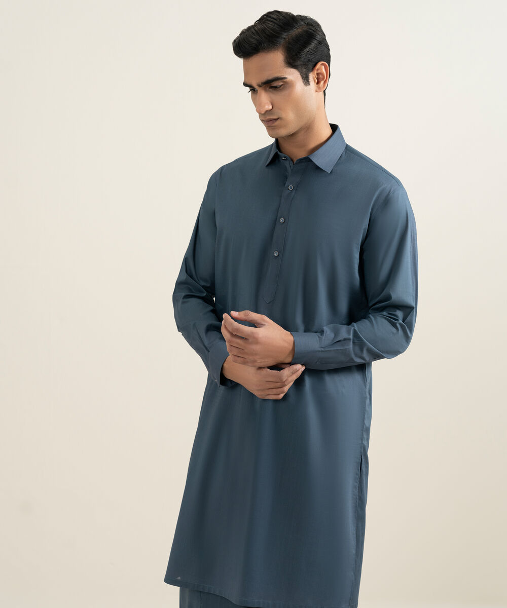 Men's navy Slub Cotton Kameez Shalwar