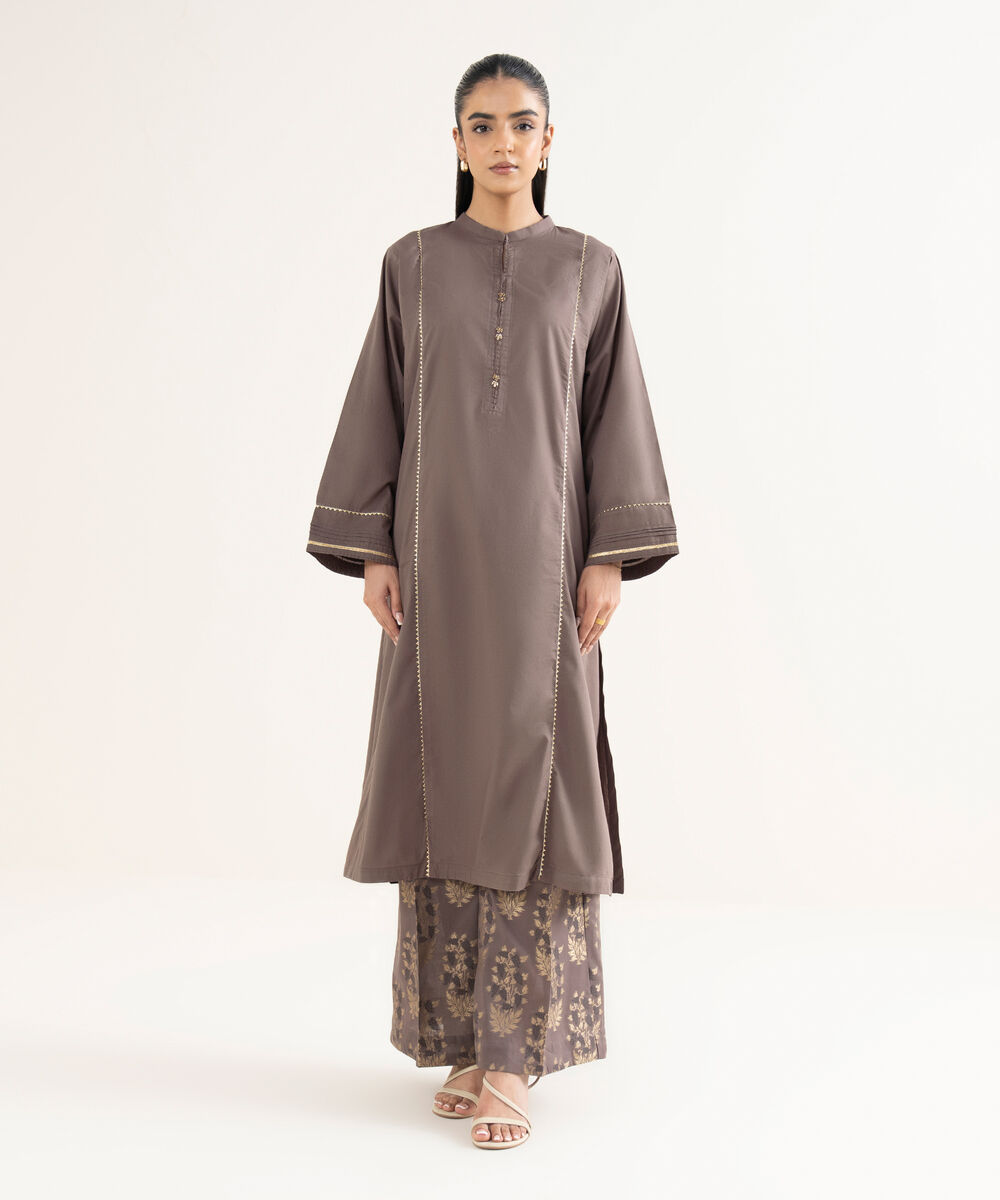 Women's RTW Cambric Solid A-Line Brown Shirt