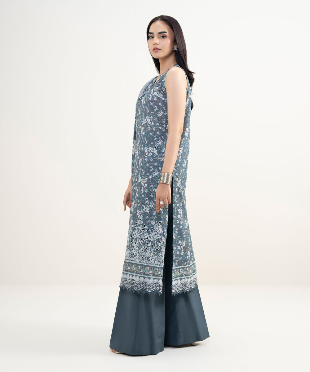 Women's Unstitched Lawn Embroidered Grey 3 Piece Suit