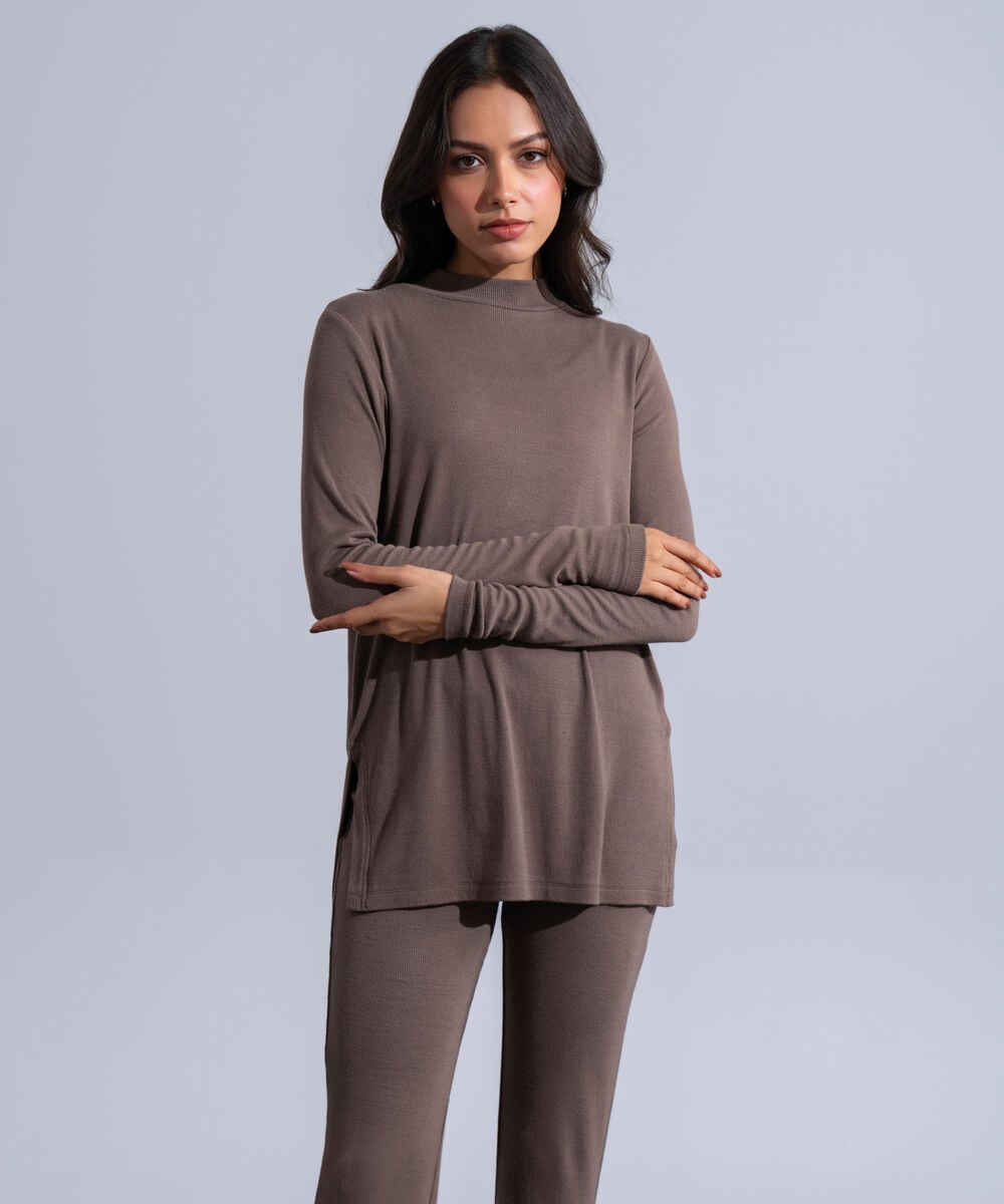 Women's Western Wear Taupe Mock-Neck Knit Jumper