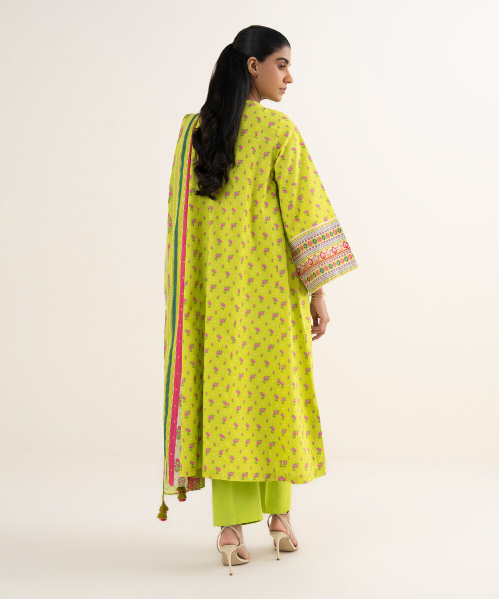 Women's Unstitched Textured Lawn Embroidered Green 3 Piece Suit